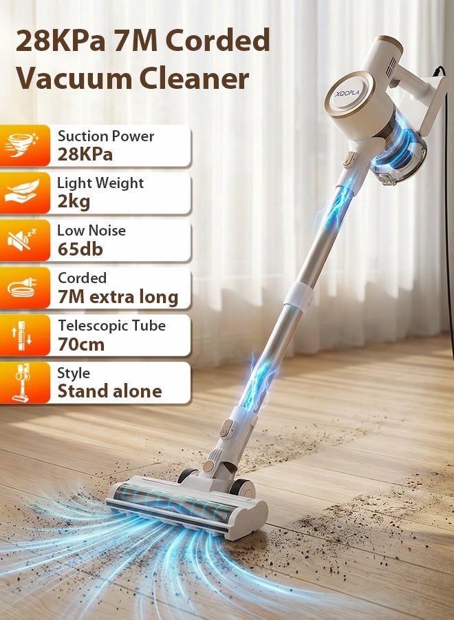 Xoopla 28KPA Corded Vacuum Cleaner, With Electric Rolling Brush, 7M Power Cord, 33000RPM Motor, 3-Stage Filtration, 800ML One-Click Dust Cup, Adjustable 2-Section Tube Stick Vacuum, LED Dust Light, Lightweight Handheld Vacuum for Home Pet Hair Carpet Hard Floor - Image 3
